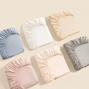 Soft and Cool 100% Silk Woven Modern Fitted Sheet Set 200TC Thread Count Eco-Friendly Pure Color Elastic 17″ Custom
