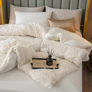 Soft and Warm Solid Color Comforter with Flannel Fleece Blanket Bedding Set