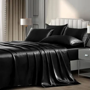 Solid Black Satin Bedding Set 4 Pieces Luxury Silky Satin Bedbedsheets Linen Queen King Size Bedding for All Seasons