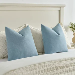 Solid Chenille Throw Pillow Covers 18×18 Inch Soft Cozy Striped Fade Resistant Zipper Closure Modern Farmhouse