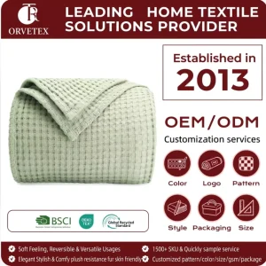 Solid Color 100% Cotton Waffle Blanket with Environmentally Friendly Printing Cotton Waffle Baby Sleeping Blanket