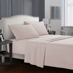 Solid Color 4 Piece Bedding Sheet Set 1 Flat Sheet + 1 Fitted Sheet + 2 Pillowcases US Sizes Twin to Cal King