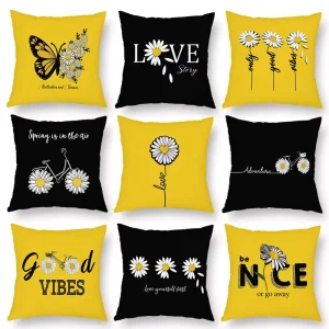 Solid Color 45x45cm Throw Pillow Cover Home Sofa Decoration Floral Printed Cushion Cover