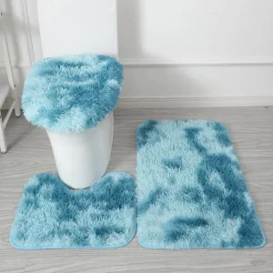Solid Color Bath Mat 3PCS Set Foot Mat Toilet Lid Cover Rugs Kit Non slip Fluffy Home Carpets for Bathroom