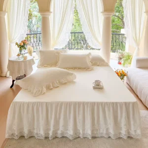 Solid Color Bed Skirt Newest Style 100% Polyester Washed Luxury Bedding Sheet