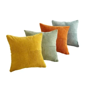 Solid Color Corduroy Cross Stitch Patchwork Throw Pillow Cover Zipper Closure Modern Minimalist Design Square Rectangular Shape