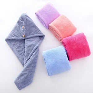 Solid Color Double Layer with Button Rapid drying Coral Fleece Super Drying Double Thickness Microfiber Hair Turban Towel