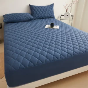 Solid Color Embroidered Bed Cover Mattress Protector Fitted Sheet Bedding Set Thick Quilted Waterproof Polyester
