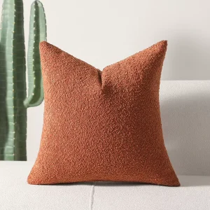 Solid Color Faux Lamb Bouclé Throw Pillow Cover Textured Plush Cushion Case Modern Decorative Pillow for Sofa Couch Living Room
