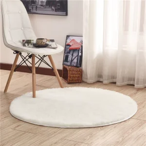 Solid Color Fluffy Polyester Blanket Non-slip Shag Mat with Rounded Design Soft and Furry Blanket for Living Room