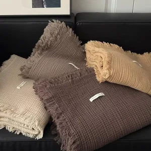Solid Color Four-layer Wrinkle Yarn Blanket Four Summer Tassel Throw Blanket 100% Cotton Washed Craft Gauze Bed Blanket