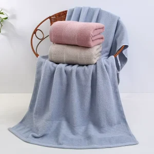 Solid Color Geometric Pattern Cotton Bath Towel and Tub Mats Woven Quick Dry Eco Friendly for Home Beach or Hotel