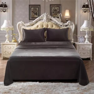 Solid Color Home Textile Pillowcases 4pcs Queen & King Size Black Microfiber Bedsheet Bedding Set