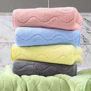 Solid Color Jacquard Bath Towel Set Thickened Coral Velvet Soft Floral Face Towel Home Use Knitted Towels