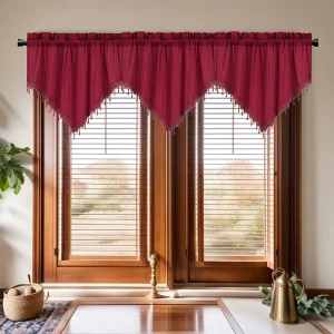 Solid Color Kitchen Small Rod Mounted Window Finished Curtains Beaded Triangular Valance