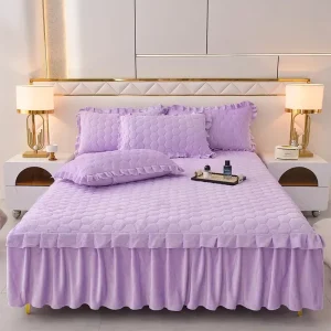 Solid Color Korean Version Lace Milk Fleece Bed Skirt Bedspread Milk Fleece