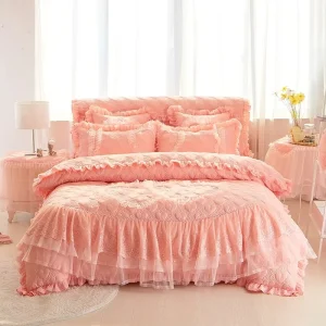 Solid Color Luxury 100% Cotton Queen King Size Bedding Set Lace Plain Embroidery PVC Bridal Wedding Hotel Home Includes 400TC