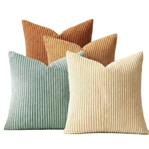 Solid Color Minimalist Quilted Corduroy Square Throw Pillow Cover PP Cotton Filling Home Decor