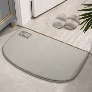 Solid Color Non Slip Semi Circular Coral Velvet Cotton Bath Mat PET Friendly Cushioned Stain Resistant Thick PVC Backed Modern