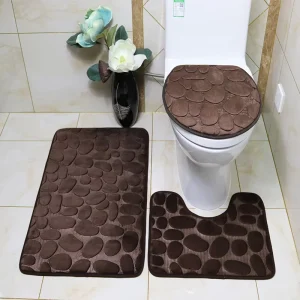 Solid Color Patterned Polyester Water Resistant Sustainable 12mm Thick Bathroom Floor Mat Set Three Pieces Simple Anti slip Door
