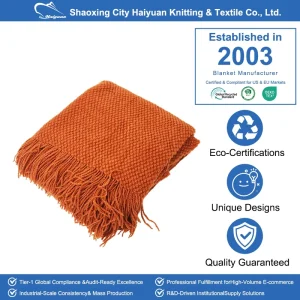 Solid Color Pineapple Lattice Acrylic Fiber Knitting Throw Blanket Soft Comfort Nap Blanket with Tassels for Home Decoration