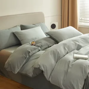 Solid Color Pure Cotton Custom Size Bed Sheet Set 4 Pcs (Duvet Cover + Sheet + 2 Pillowcases)