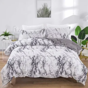 Solid Color Queen Size Comforter Cover Marble Printed Duvet Cover Bedding Set for Bedroom