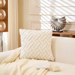 Solid Color Reversible Striped Plush Cushion Cover Soft Fluffy Throw Pillow Case Decorative Home Backrest Cushion Cover