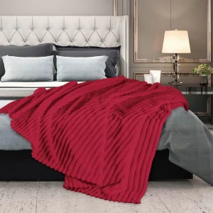 Solid Color Ribbed Flannel Blanket Heavyweight Plush Throw Soft Cozy All Season Warm Bed Sofa Cover Luxe Comfort