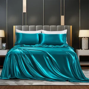 Solid Color Satin Imitation Silk Customizable Four Piece Bed Sheet Pillowcase Bedding Set All Season