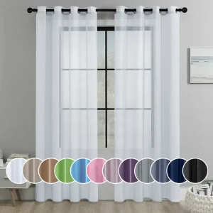 Solid Color Semi Shade General Pleat Voile Sheer Curtain for Living Room