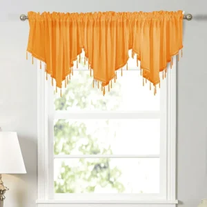 Solid Color Sheer Triangular Kitchen Small Rod Mounted Curtains Polyester for Curve Windows Finished Vanlance