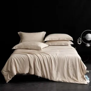 Solid Color Silk Home Textile 4Pcs Rhinestone Decorative Duvet Cover Bed Sheets Soft Smooth Satin Bed Linen Bedding Set