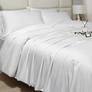 Solid Color Skin Friendly Quilt Cover Twin Size 2Pcs Cooling Smooth Bamboo Fiber Duvet Cover with Pillowcase