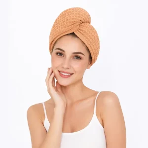 Solid Color Waffle Microfiber Hair Turban Quick Dry Hair Towel Skin Friendly Hair Drying Wrap Support Custom Logo