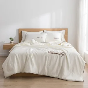 Solid Color Washed Silk Summer Quilt Set 4pcs Cooling Home Textiles Queen King Size Bedding Set