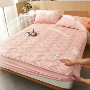 Solid Color Waterproof Polyester Bed Cover Mattress Protector Fitted Sheet for Bedding Set Plain Style