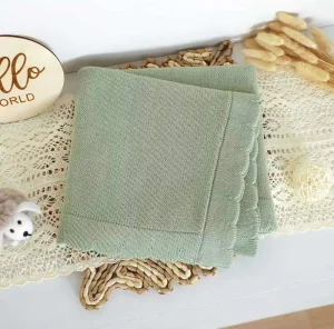 Solid Color Wavy Edge Knitted Throw Blanket Minimalist Style with Personalized Embroidered Name