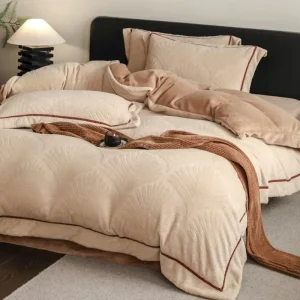 Solid Color Winter Milk Velvet Bedding Set Home Textile Jacquard Duvet Cover Set High Gram Weight