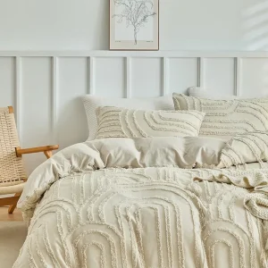 Solid Cream Arch Tufted Duvet Cover Set 3PCS Polyester Wrinkle Free Bedding OEM Supported for Global Home Textile Bulk Supply