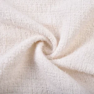 Solid Cream Boucle Tweed Fabric Soft Textured Woven Material for Luxury Handbags and Fashion Accessories