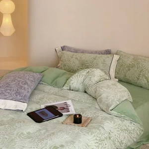 Solid Design 4Pcs Bedding Set Breathable Home Textile Comforter Cover Jacquard Bedding Set