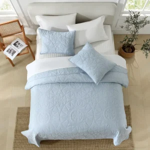 Solid Embossing Simple Quilt Comfortable Soft Pillowcase Warm Skin Friendly Full 3pcs Polyester Bed Cover Set for Home