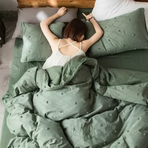 Solid Jacquard 100% Cotton Bedsheet Bed Sheet Set Duvet Cover Bedding Sets
