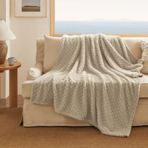 Solid Jacquard Sherpa Knitted Throw Blanket Super Soft Warm Winter Nap Blanket for Bed Living Modern Woven Home Travel