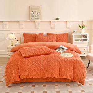 Solid Orange Warm Bedding Set Taffeta Milk Velvet Duvet Cover Set