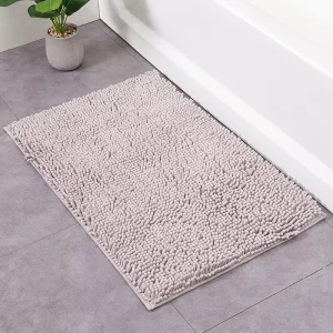 Solid Pattern Microfiber Chenille Bathroom Rugs Modern Non Slip PVC Bath Floor Mats Washable Soft Shaggy Absorbent Water Mat