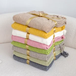 Solid Plain Color Chenille Woven Throw Blanket 8 Color Handmade Same Color Tassel Fringe Minimalist Sofa Bed Decor Nap Blanket