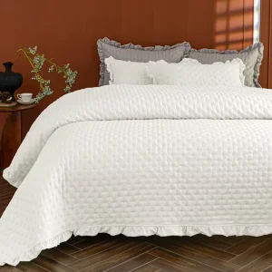 Solid Quilted 3 Piece Lightweight Microfiber Polyester Bedspread Bedding Set