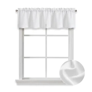 Solid Sheer White Valances 2 Pcs Rod Pocket Curtains for Standard Windows 42″W X 18″L Kitchen & Bedroom Home Decor